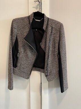 White House Black Market Black & White Tweed Asymmetrical Jacket